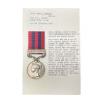Victoria India General Service Medal 1854-95 with Burma 1885-7 clasp awarded to 1020 Pte. J. Wright