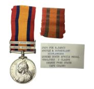 Victoria Queens South Africa Medal with Cape Colony and Orange Free State clasps awarded to 2929 Pte