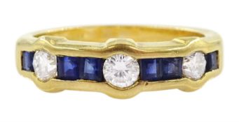 18ct gold round brilliant diamond and calibre cut sapphire half eternity ring