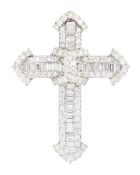 18ct white gold round brilliant cut and baguette cut diamond cross pendant