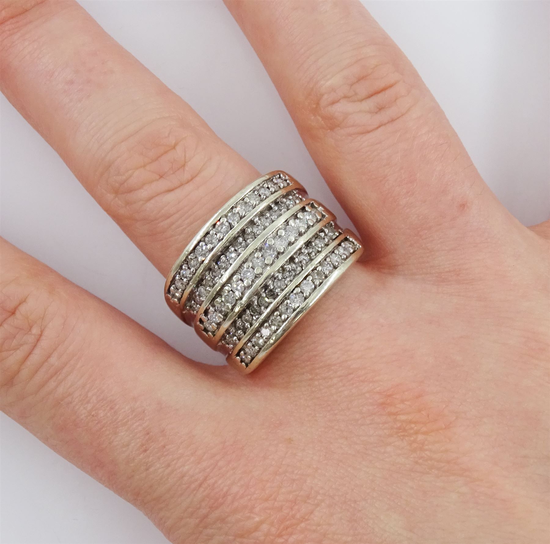 9ct gold five row round brilliant cut diamond half eternity ring - Image 2 of 4