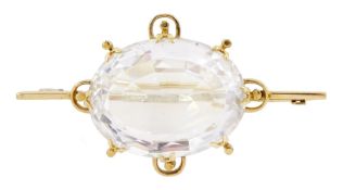 Early 20th century gold single stone oval rock crystal brooch