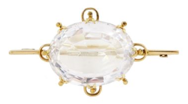 Early 20th century gold single stone oval rock crystal brooch