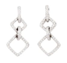 Pair of 18ct white gold round brilliant cut diamond square shaped pendant stud earrings