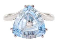 9ct white gold trillion cut sky blue topaz and diamond ring