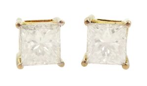 Pair of 14ct gold princess cut diamond screw back stud earrings
