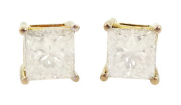 Pair of 14ct gold princess cut diamond screw back stud earrings