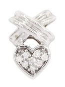 14ct white gold pave set round brilliant cut diamond heart kiss pendant