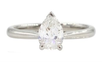 Platinum single stone pear cut diamond ring