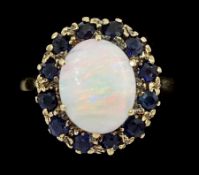 Gold opal and sapphire cluster ring