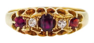 Victorian 22ct gold five stone ruby and diamond ring