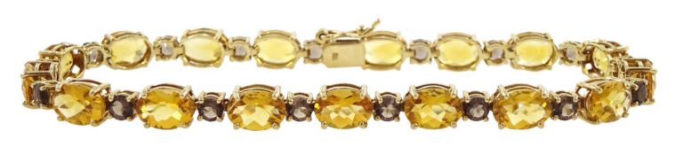 9ct gold citrine and smokey quartz link bracelet