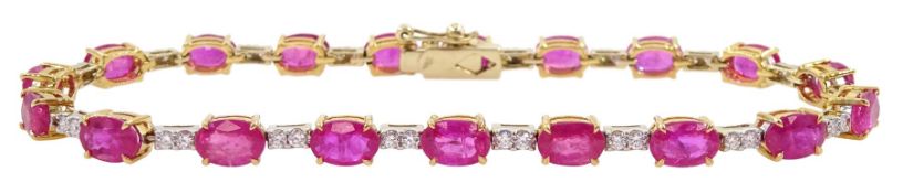 18ct gold oval ruby and round brilliant cut diamond bracelet