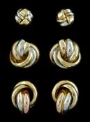 Three pairs of 9ct rose