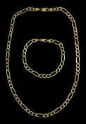 9ct gold Figaro link necklace and matching 9ct gold bracelet