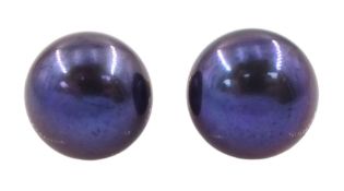 Pair of 9ct gold blue / purple cultured pearl stud earrings