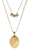 Gold locket pendant necklace and a gold circular link necklace