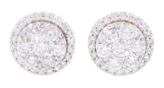 Pair of gold round brilliant cut diamond cluster stud earrings