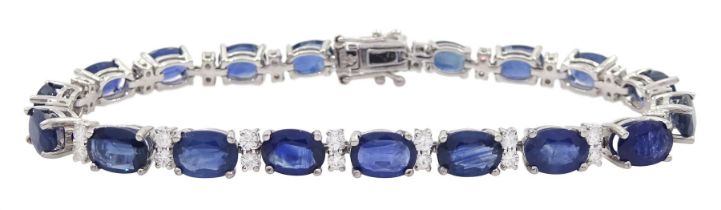 18ct white gold oval cut sapphire and round brilliant cut diamond bracelet