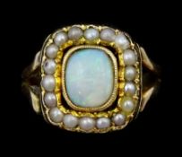 Victorian gold opal and seed pearl cluster ring