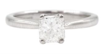 18ct white gold single stone radiant cut diamond ring