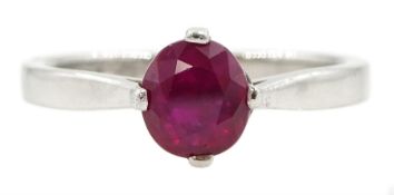 Platinum single stone round cut ruby ring