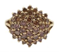 9ct gold round brilliant cut champagne diamond cluster ring