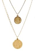 Two 9ct gold St Christopher pendant necklaces