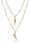 Two 9ct gold Cornicello pendant necklaces