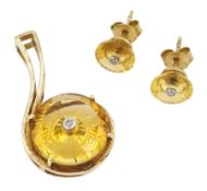 9ct gold round citrine and diamond pendant