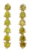 Pair of 10ct yellow diamond pendant stud earrings