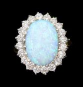 Silver-gilt opal and cubic zirconia cluster ring