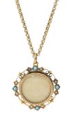 Early 20th century 9ct gold turquoise and seed pearl glazed locket pendant