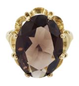 9ct gold single stone oval cut smokey quartz ring