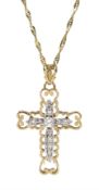 9ct gold cubic zirconia cross pendant necklace