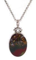Silver moss agate and banded green agate pendant by David Scott Walker