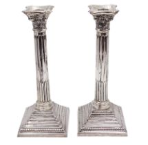 Pair of modern silver Corinthian column candlesticks