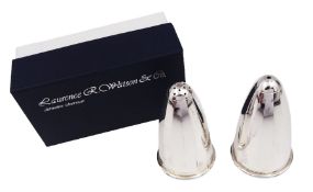 Pair of modern silver salt and pepper shakers