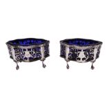 Pair of Victorian open silver salts with pierced sides