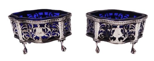 Pair of Victorian open silver salts with pierced sides
