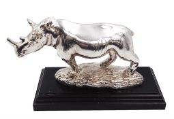 Filled silver model of a rhinoceros by Afrisilver