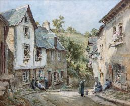 Tom Clough (British 1867-1943): Village Street Scene