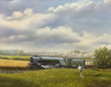 Michael Smart (British Contemporary): Running towards the Peppercorn A1 Pacific 60116 Hal O’ the Wyn