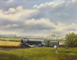 Michael Smart (British Contemporary): Running towards the Peppercorn A1 Pacific 60116 Hal O’ the Wyn