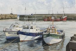 Arthur A Wilson (British 20th Century): 'Angling Boats - Bridlington Harbour"