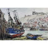 Jack Rigg (British 1927-2023): Boats in Whitby Harbour