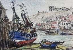 Jack Rigg (British 1927-2023): Boats in Whitby Harbour