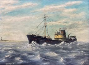M Drewry (British 20th century): St Rominus Hull Trawler off Spurn Point