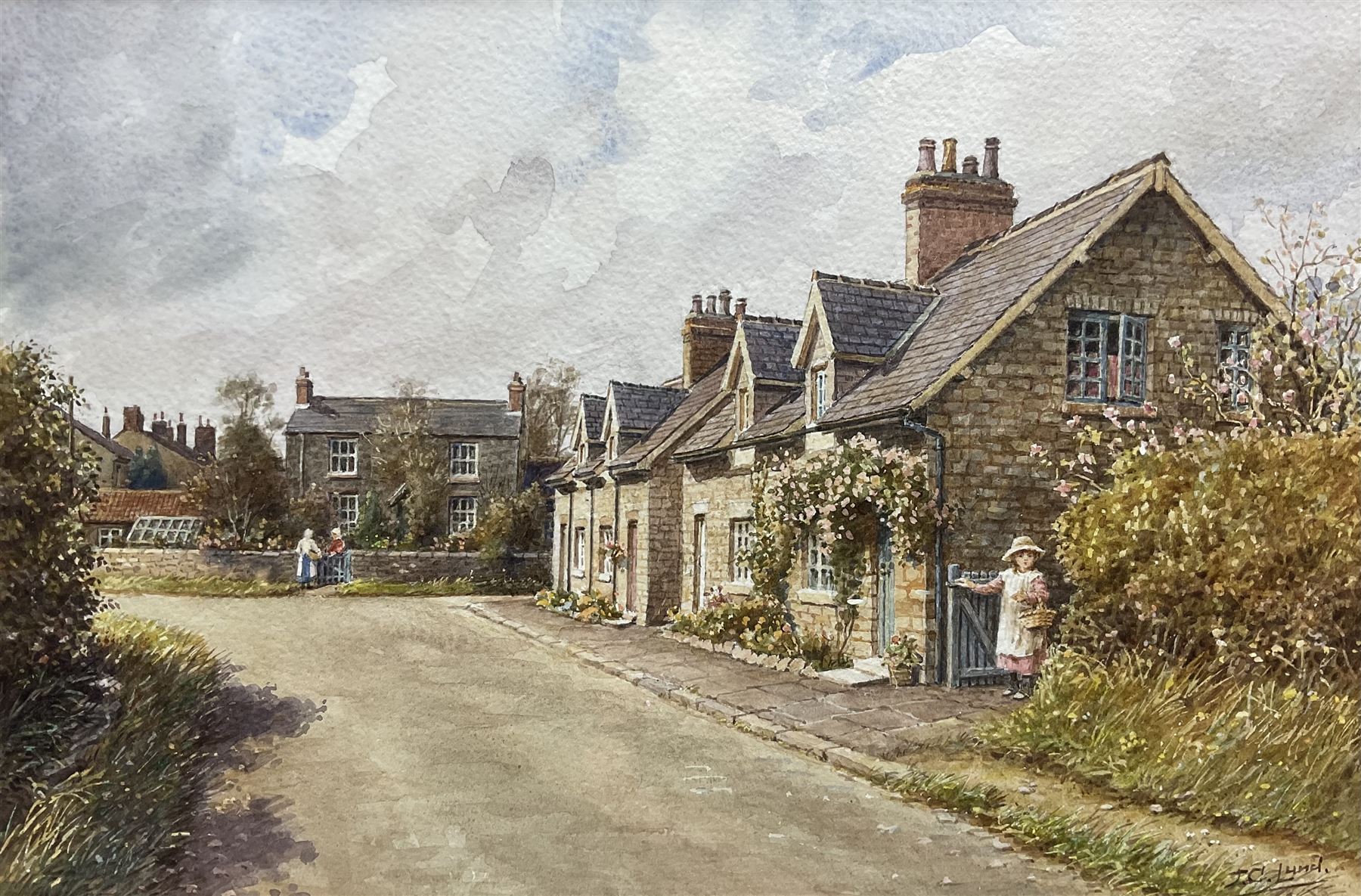 John Cecil Lund (British 1932-): 'Stray View Cottages Saxton'