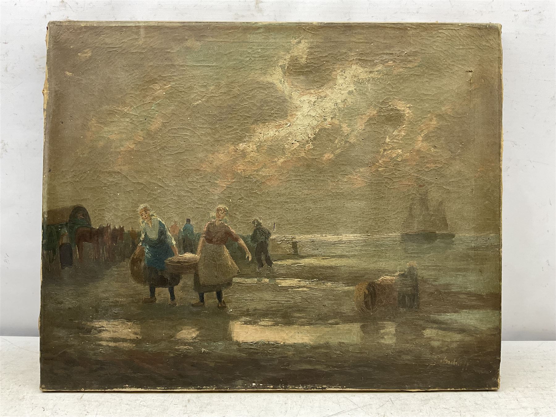 English Primitive School (19th/20th Century): Fishergirls on the Shoreline - Image 2 of 4